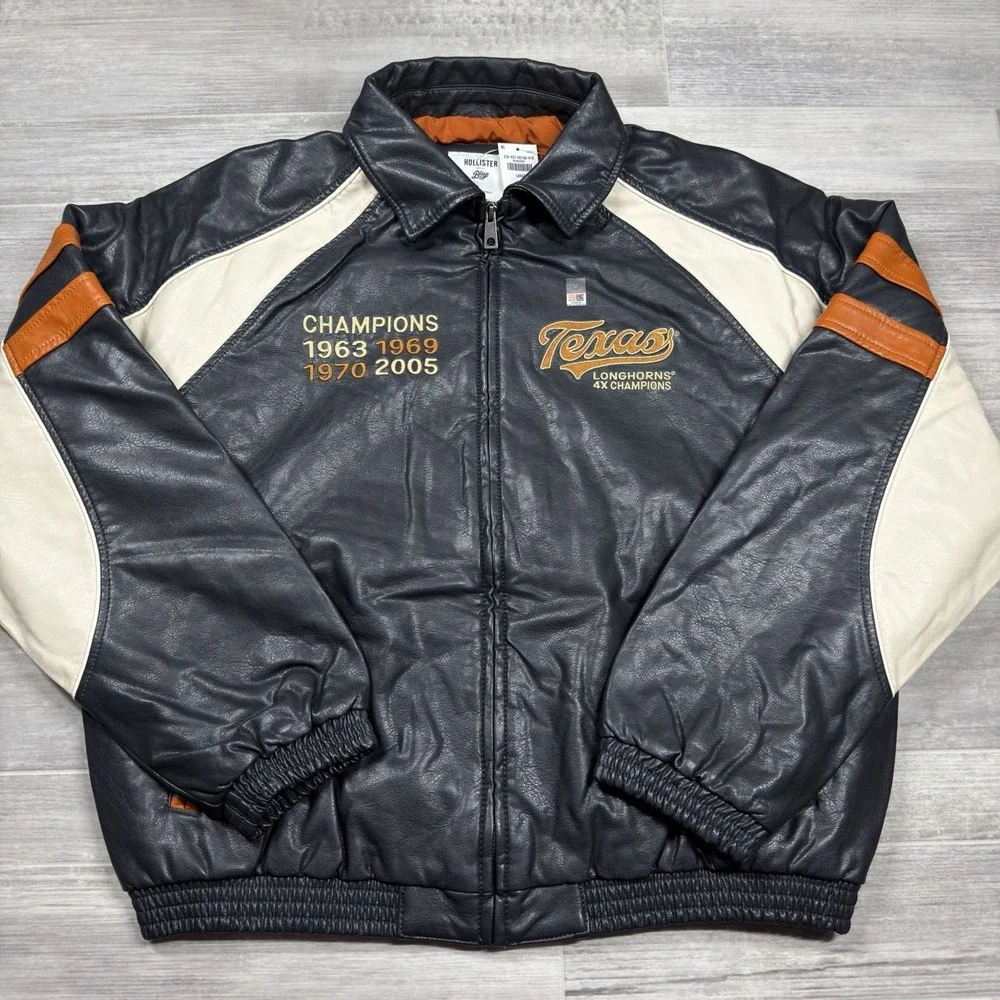 University of Texas at Austin Longhorns Graphic Faux Leather Jacket Men's XL New
